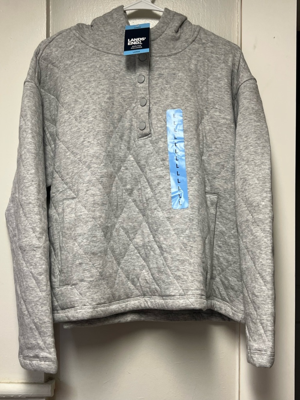 Lands' End Light Gray Quilted Hoodie Pullover